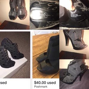 Black elastic band stiletto heels